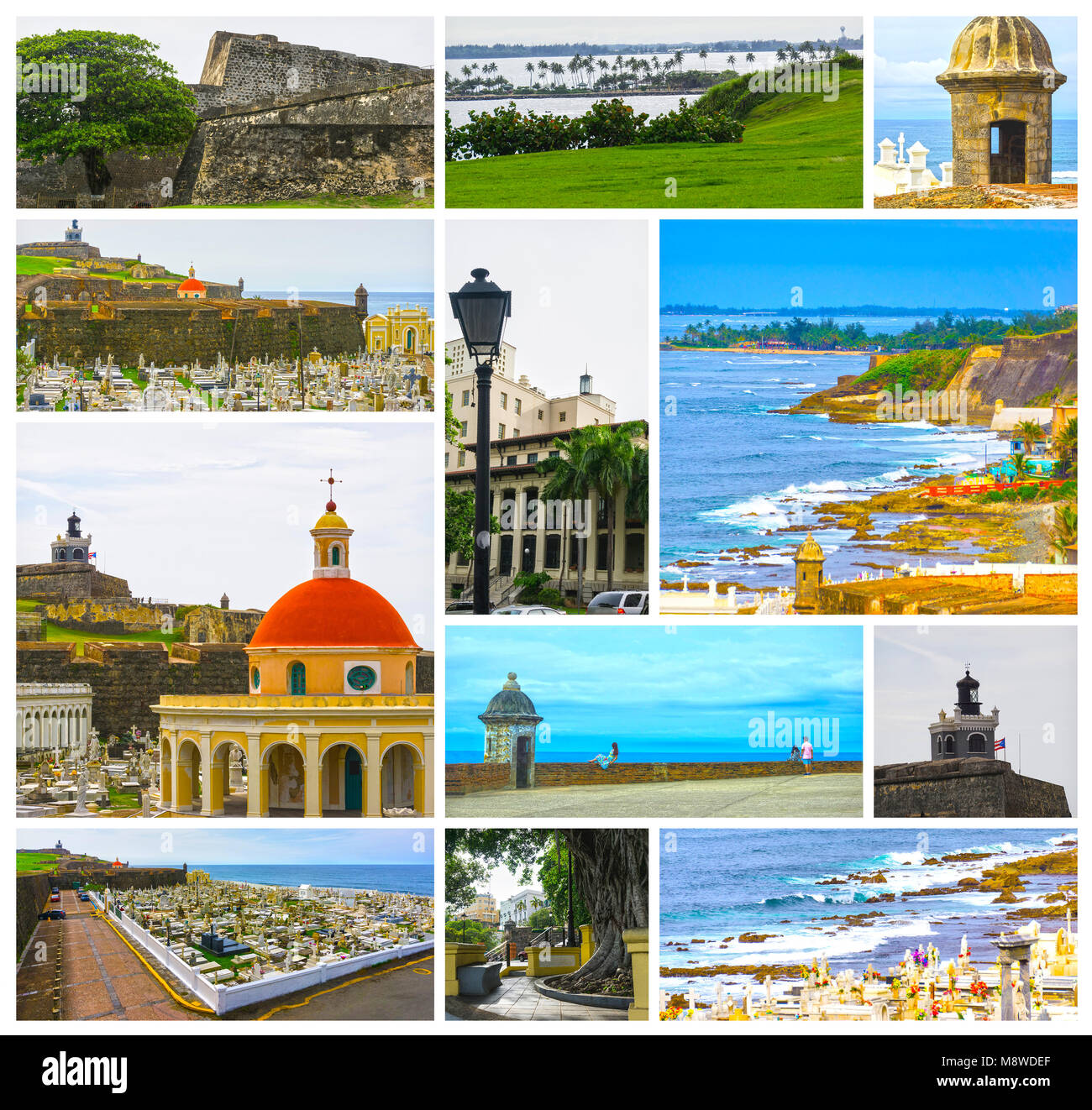 L'ancien cimetière de San Juan à Puerto Rico et ciel gris. Collage Banque D'Images