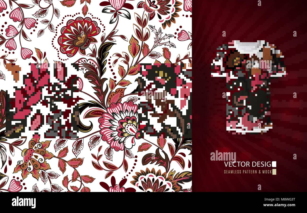 Seamless floral background. Motif fleurs fantaisie, utilisé sur des t-shirt des maquettes. Conception pour des tirages, papier peint, textile. Vector illustration. Illustration de Vecteur