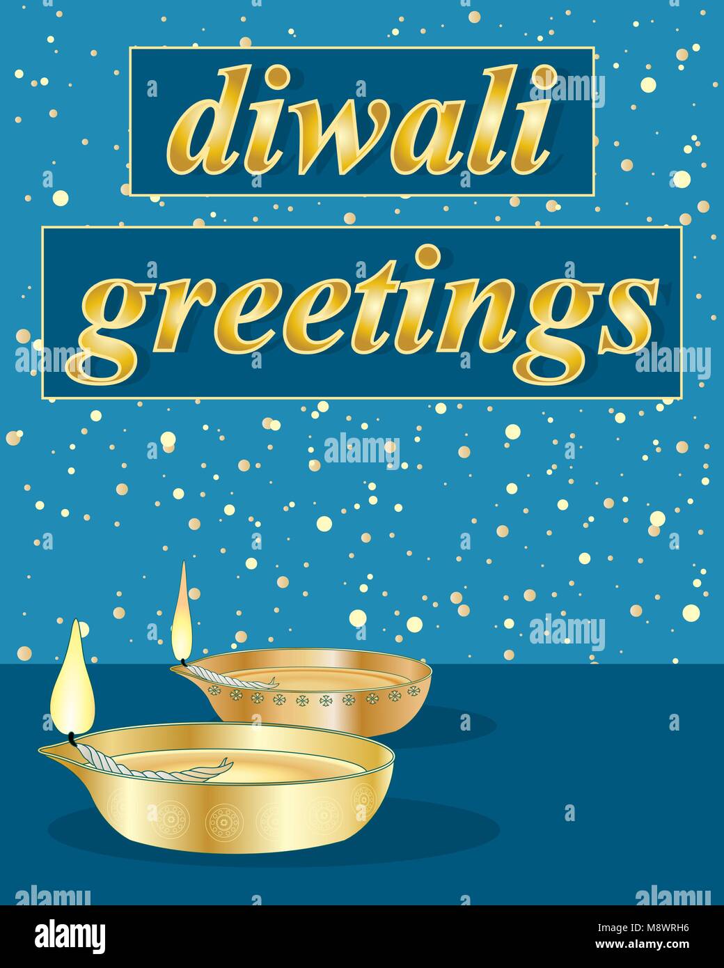 Un vecteur illustration en eps 10 format d'une carte de souhaits traditionnelle Diwali avec lampes dorées sur un fond bleu Illustration de Vecteur