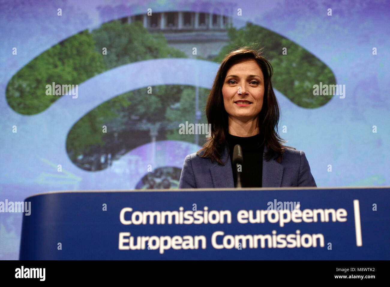 Bruxelles, Belgique. Le 20 mars 2018. Communiqué de Mariya Gabriel, Membre chargé de l'économie et la société numériques sur des hotspots Wi-Fi dans l'Union européenne. Alexandros Michailidis/Alamy Live News Banque D'Images