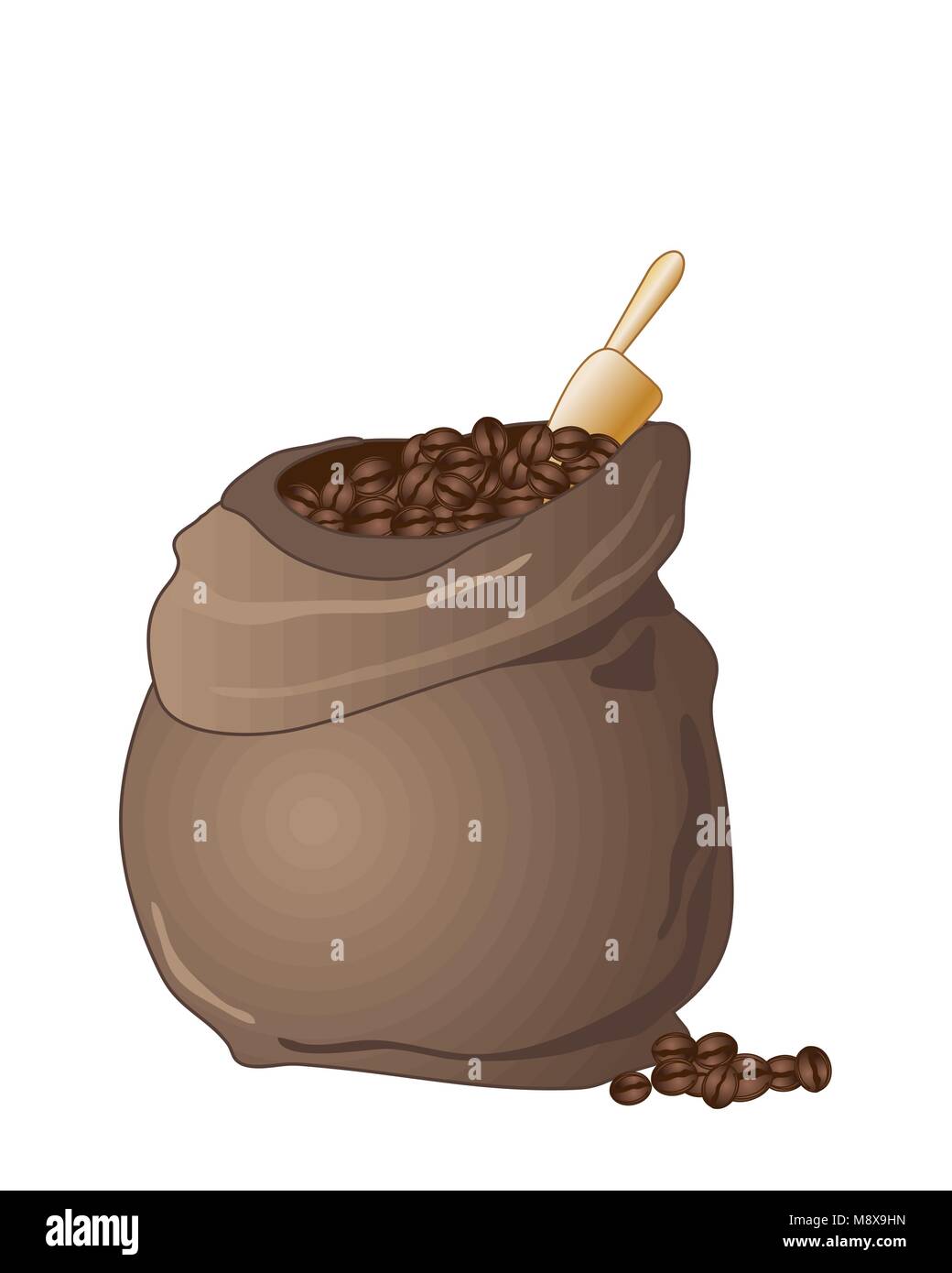 Un vecteur illustration en eps 10 format d'un sac en toile de jute de grains de café avec écope d'or sur fond blanc Illustration de Vecteur
