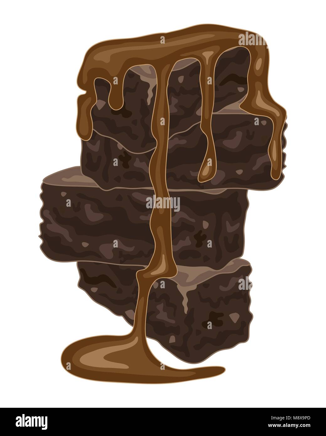 Un vecteur illustration au format eps d'un empilement de brownies au chocolat fait maison avec une riche sauce au chocolat sur fond blanc Illustration de Vecteur