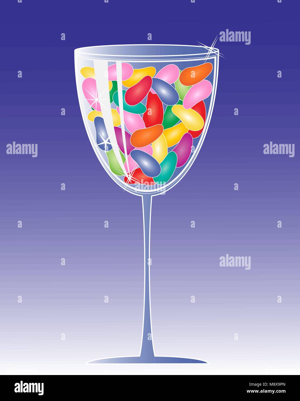 Un vecteur illustration en eps 10 format d'un verre en cristal verre coloré de jelly beans avec white sparkles sur fond violet Illustration de Vecteur