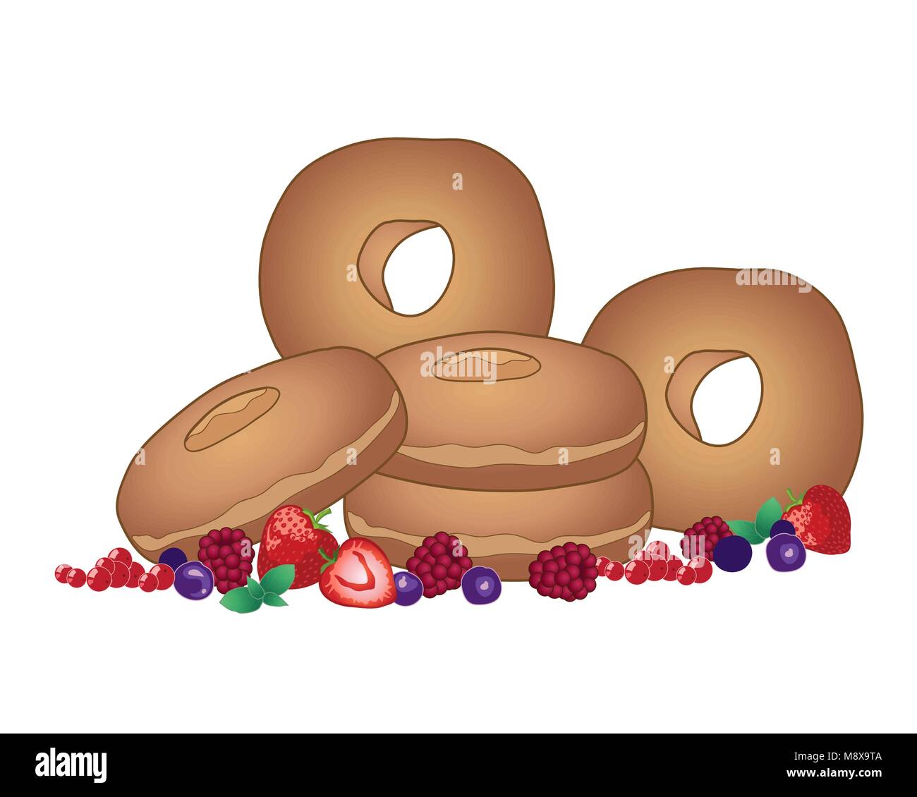 Un vecteur illustration en format eps 10 d'un tas de donuts avec un mélange de fruits frais sur un fond blanc Illustration de Vecteur