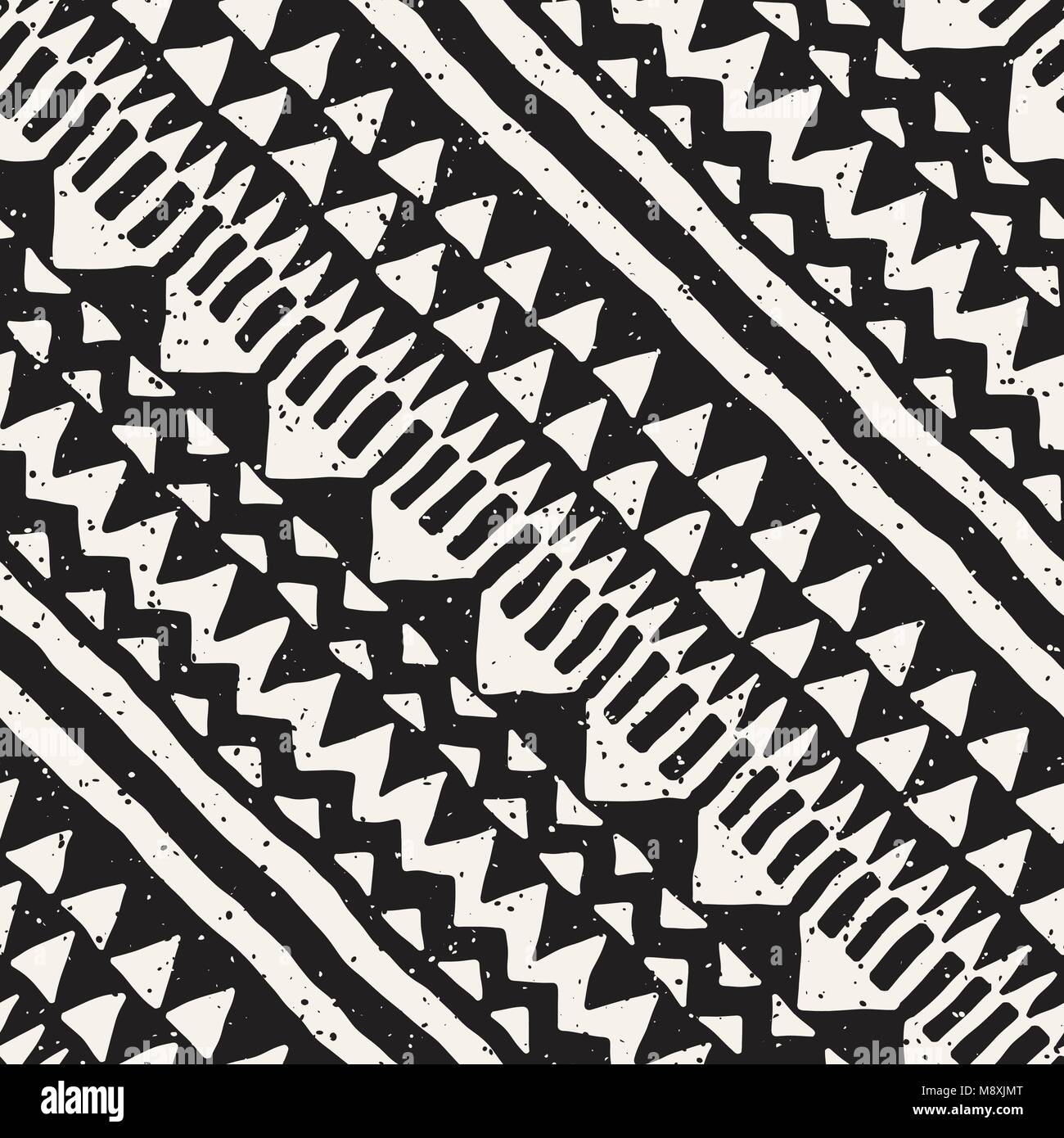 Seamless pattern ethniques et tribales. Bandes ornementales dessiné à la main. Noir et blanc pour vos textiles. Vector background. Illustration de Vecteur