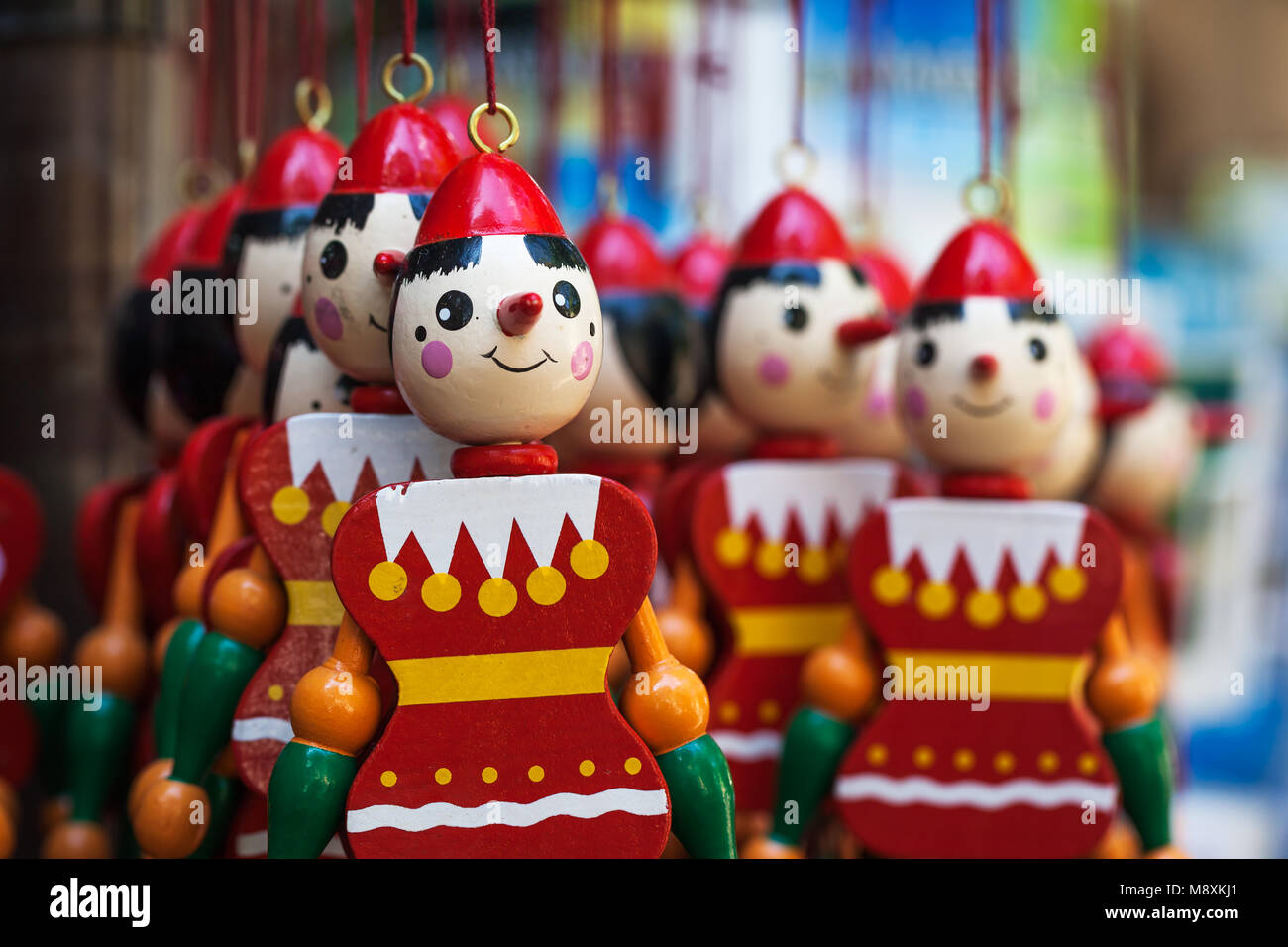 Pinocchio en bois poupées vendus comme souvenirs Banque D'Images
