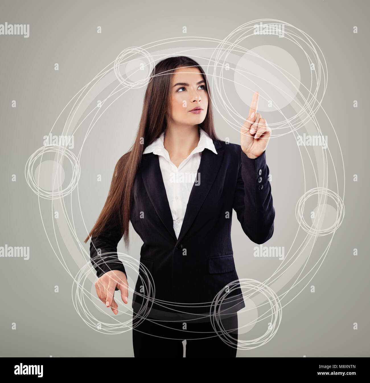 Femme d'étudiant et de l'écran virtuel Banque D'Images