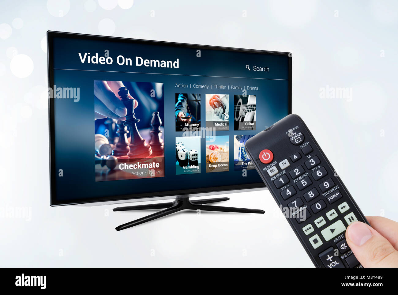 VOD vidéo à la demande d'application ou de service sur smart TV. Multimédia internet télévision stream concept Banque D'Images