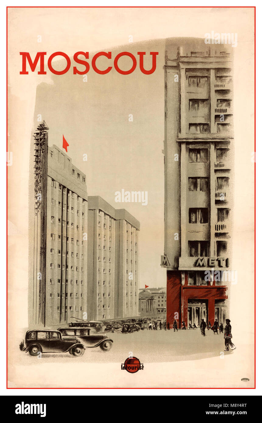 Vintage 1936 Centre de Moscou Russie billet affiche agence touristique Intourist en URSS Banque D'Images