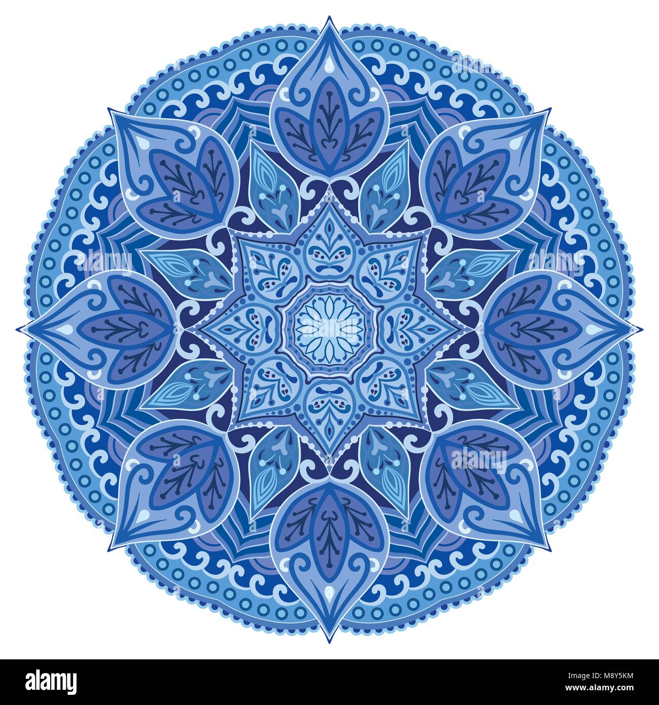 Blue Mandala. Cercle géométrique sur l'élément blanc. Illustration de Vecteur