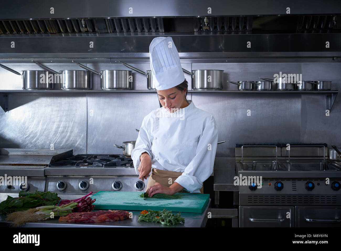 Portrait de femme chef de cuisine au restaurant en coupe Banque D'Images