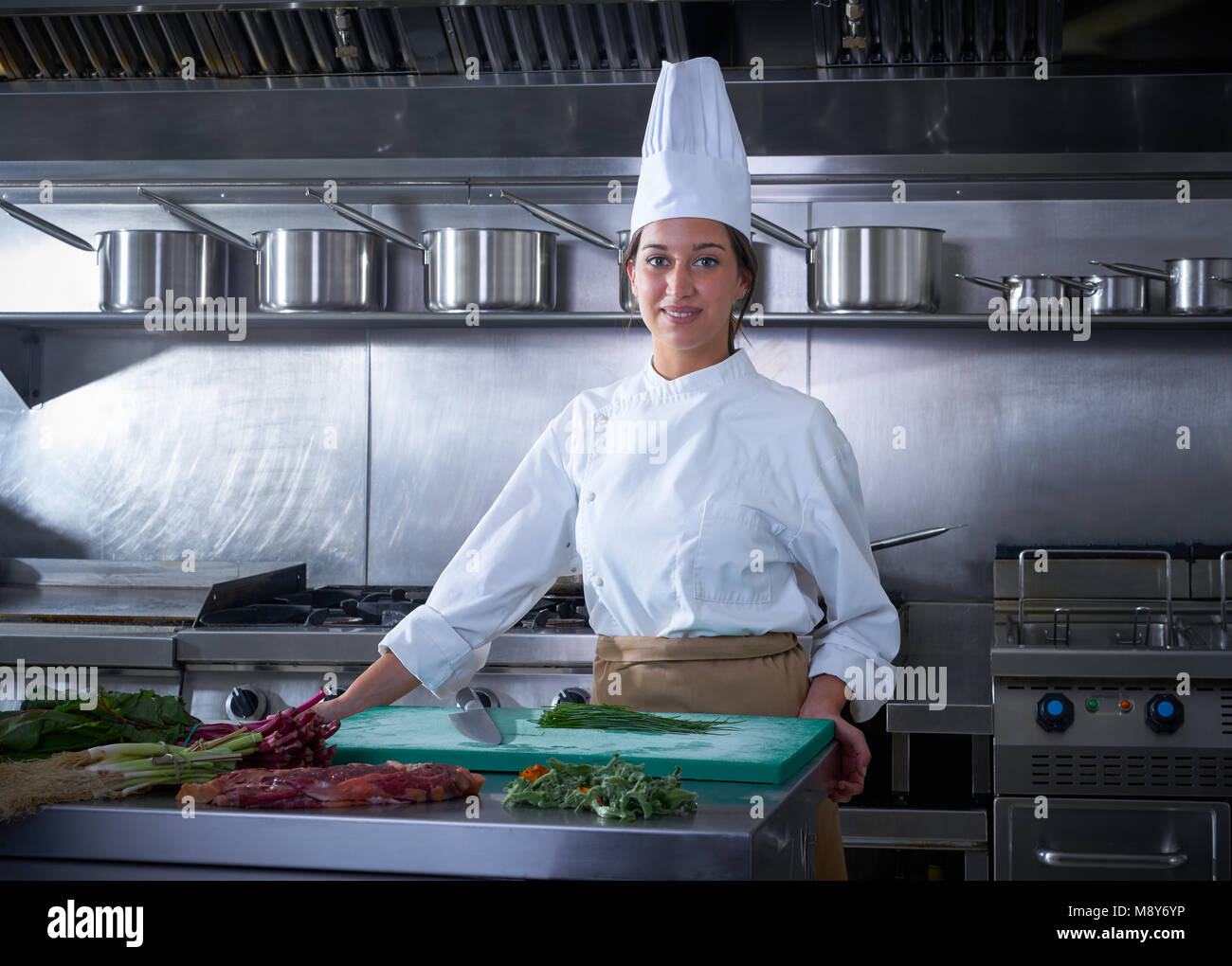 Portrait de femme chef de cuisine au restaurant en Banque D'Images