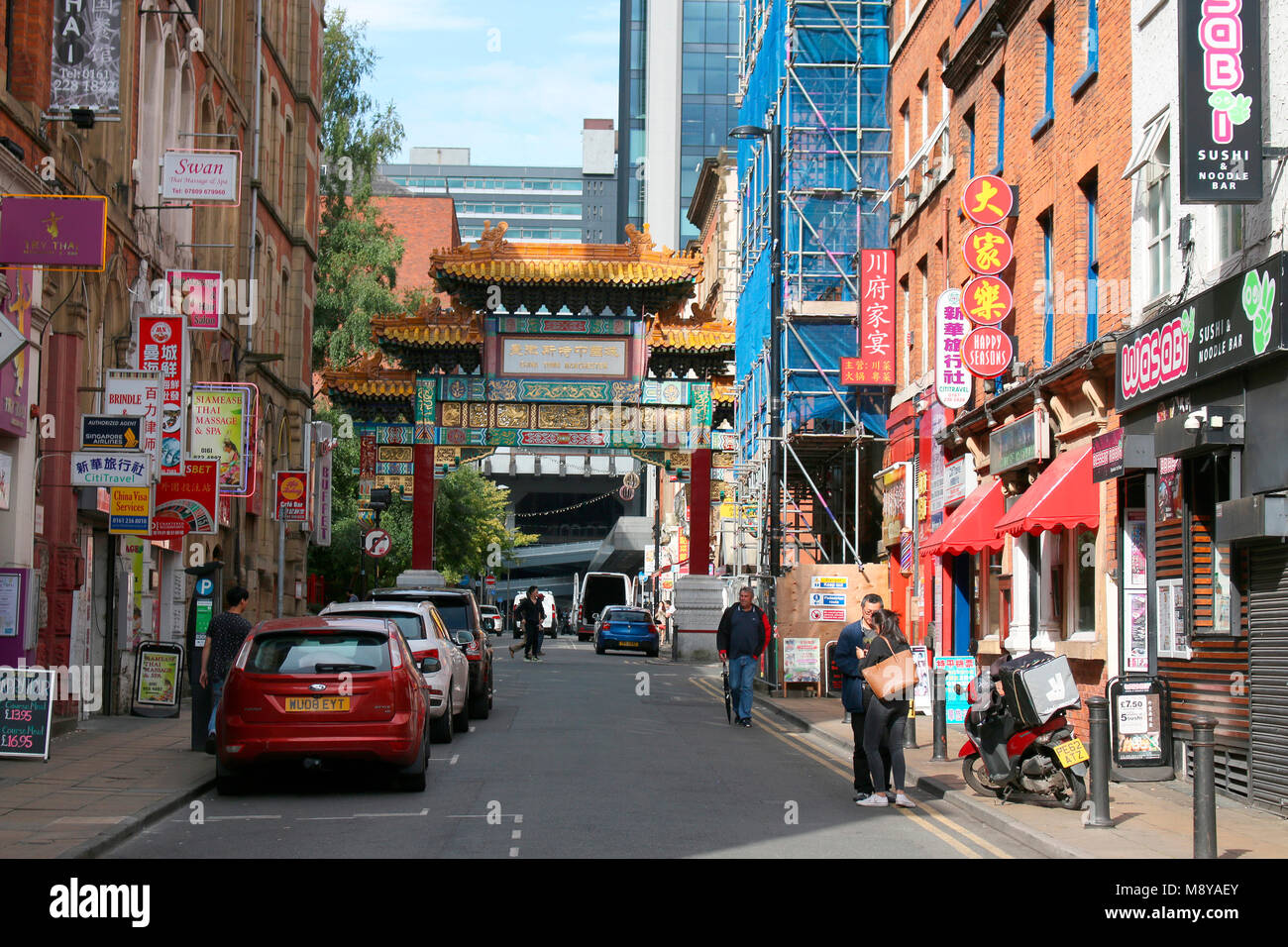 Strassenszene, Chinatown, Manchester, Angleterre. Banque D'Images