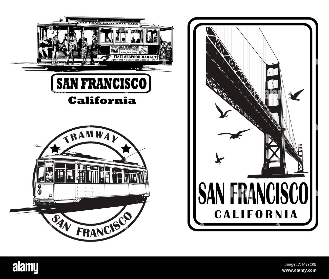 Ensemble de logos très détaillées à propos de San Francisco - vector illustration Illustration de Vecteur