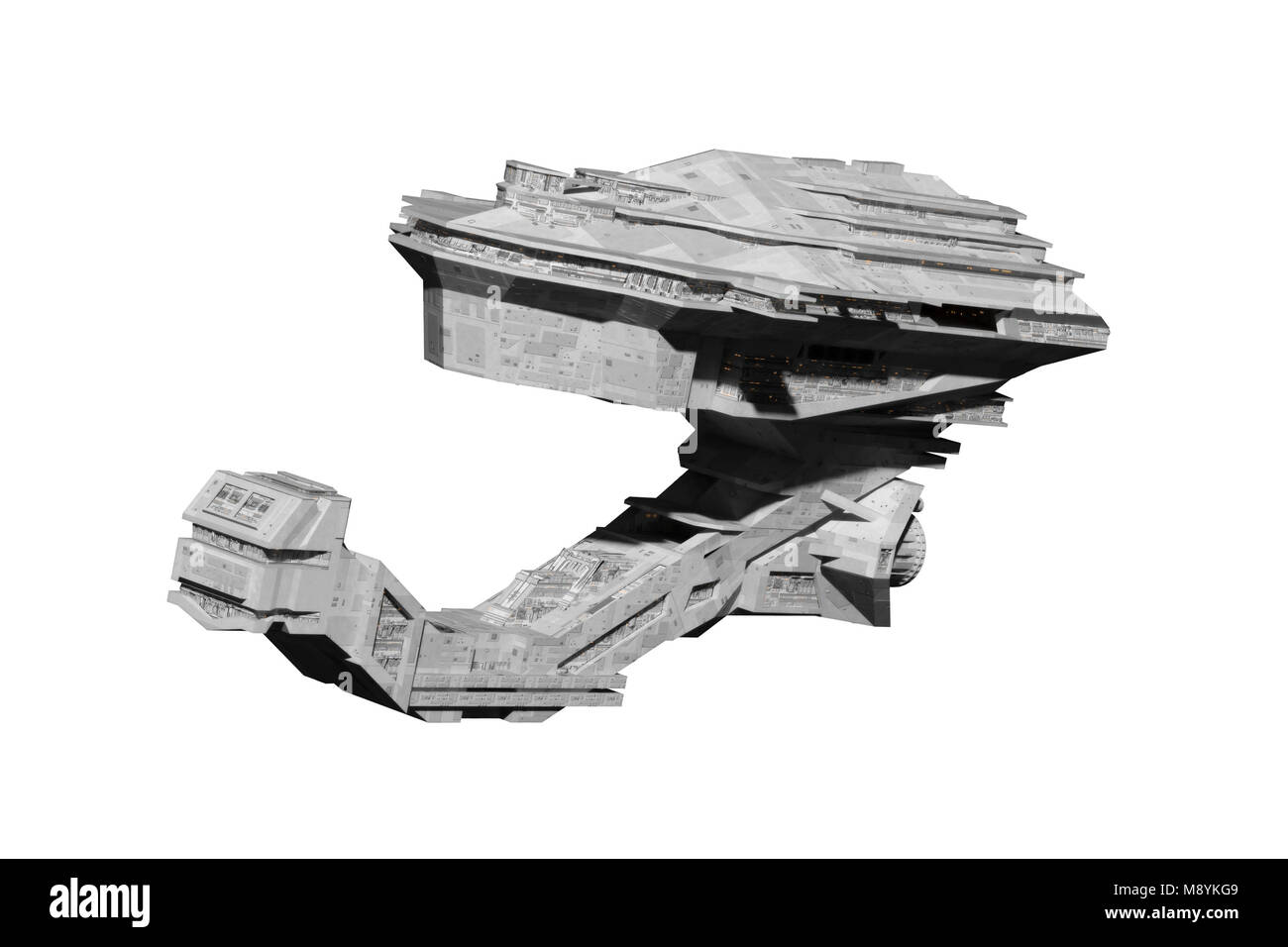 Vaisseau spatial, immense et très détaillée dans l'espace voyager starship (science-fiction 3d illustration isolé sur fond blanc) Banque D'Images