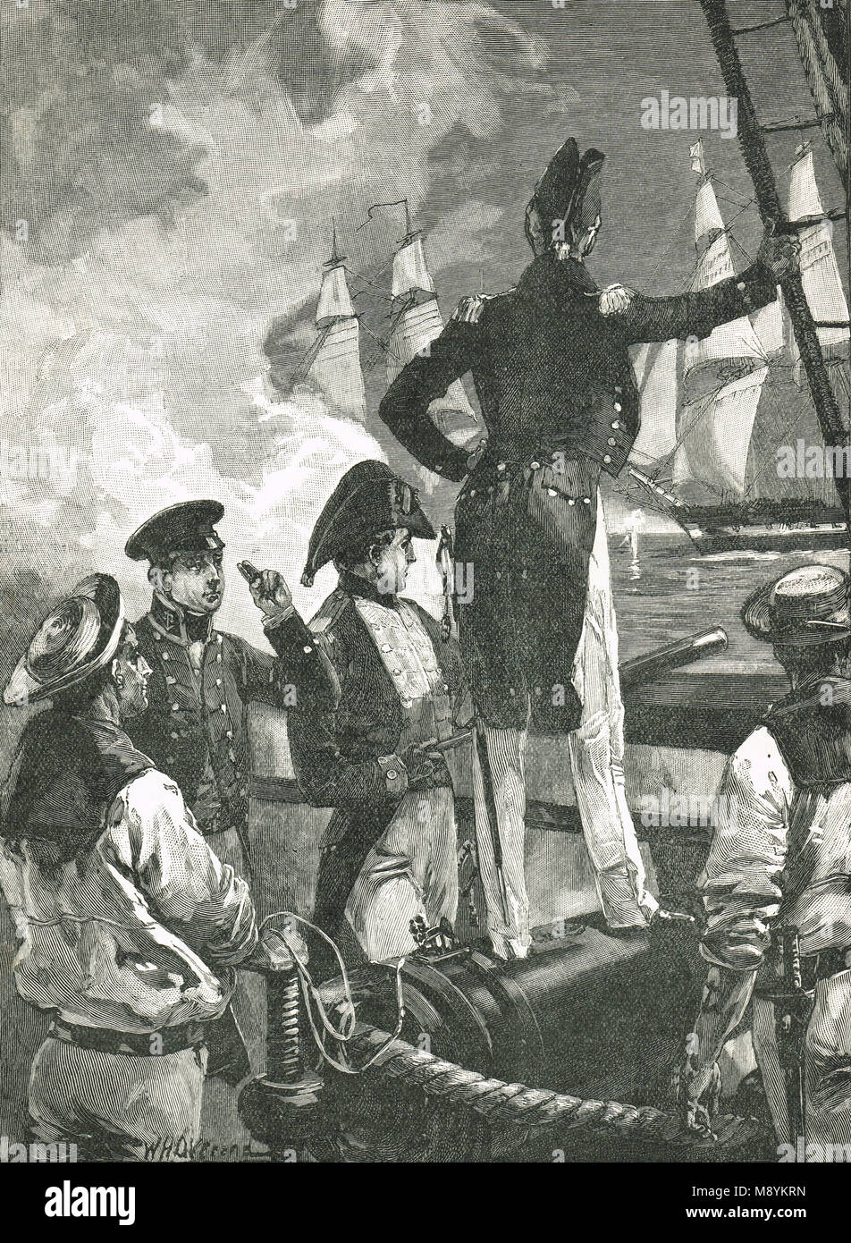 Le capitaine William Walpole interceptant le navires de la Duc de Saldanha, 16 janvier 1829, au cours de la guerre des libéraux au Portugal de 1828 à 1834 Banque D'Images