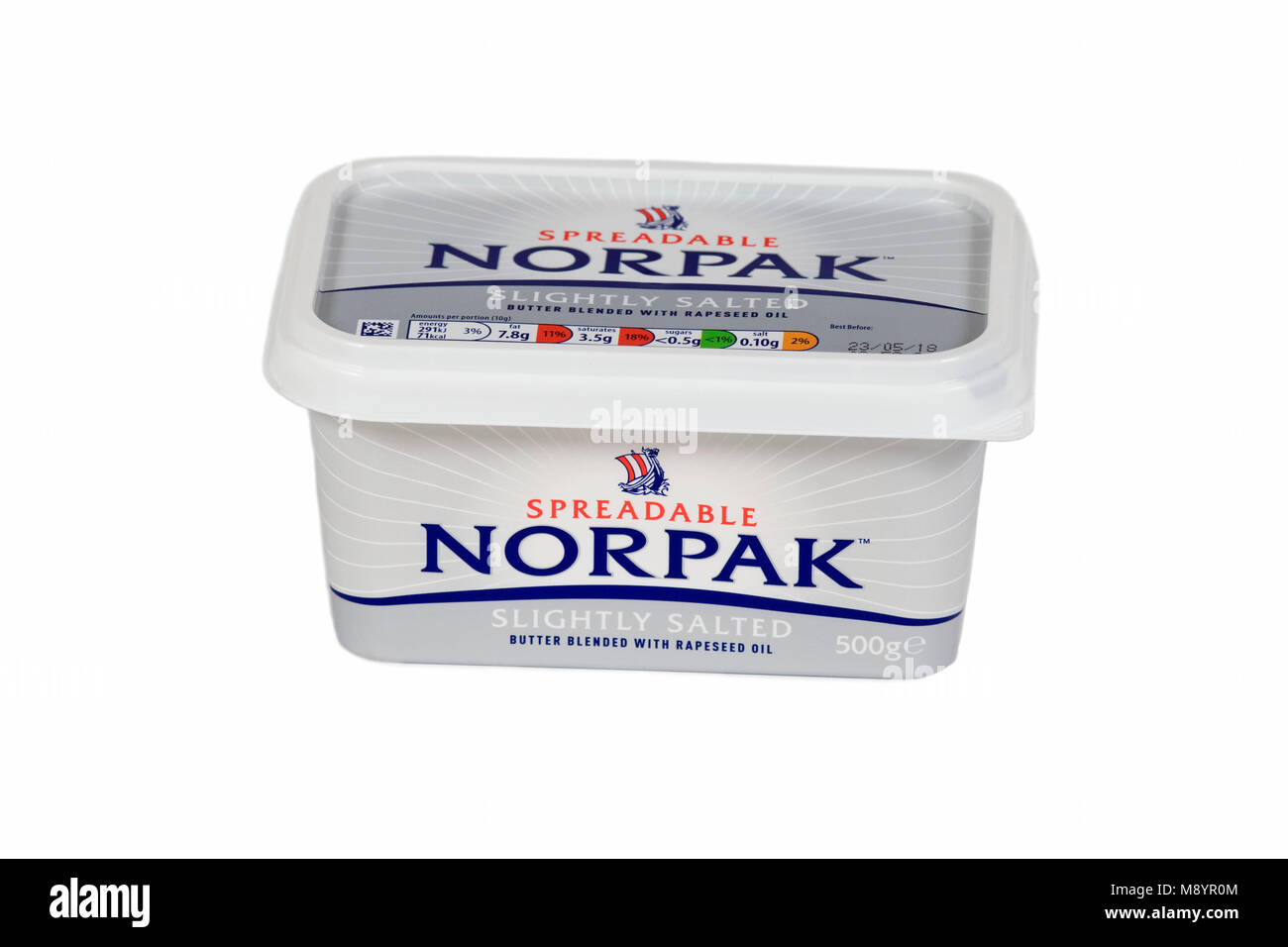 Beurre à tartiner NORPAK isolé sur fond blanc Banque D'Images