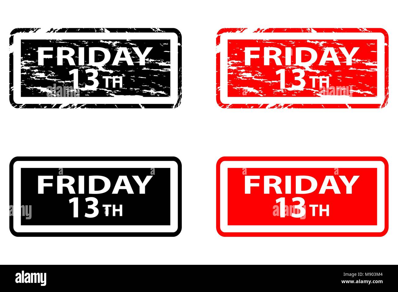 Vendredi 13 - grunge - timbres en caoutchouc noir et rouge, vendredi treizième, Vendredi 13 - sticker, Illustration de Vecteur