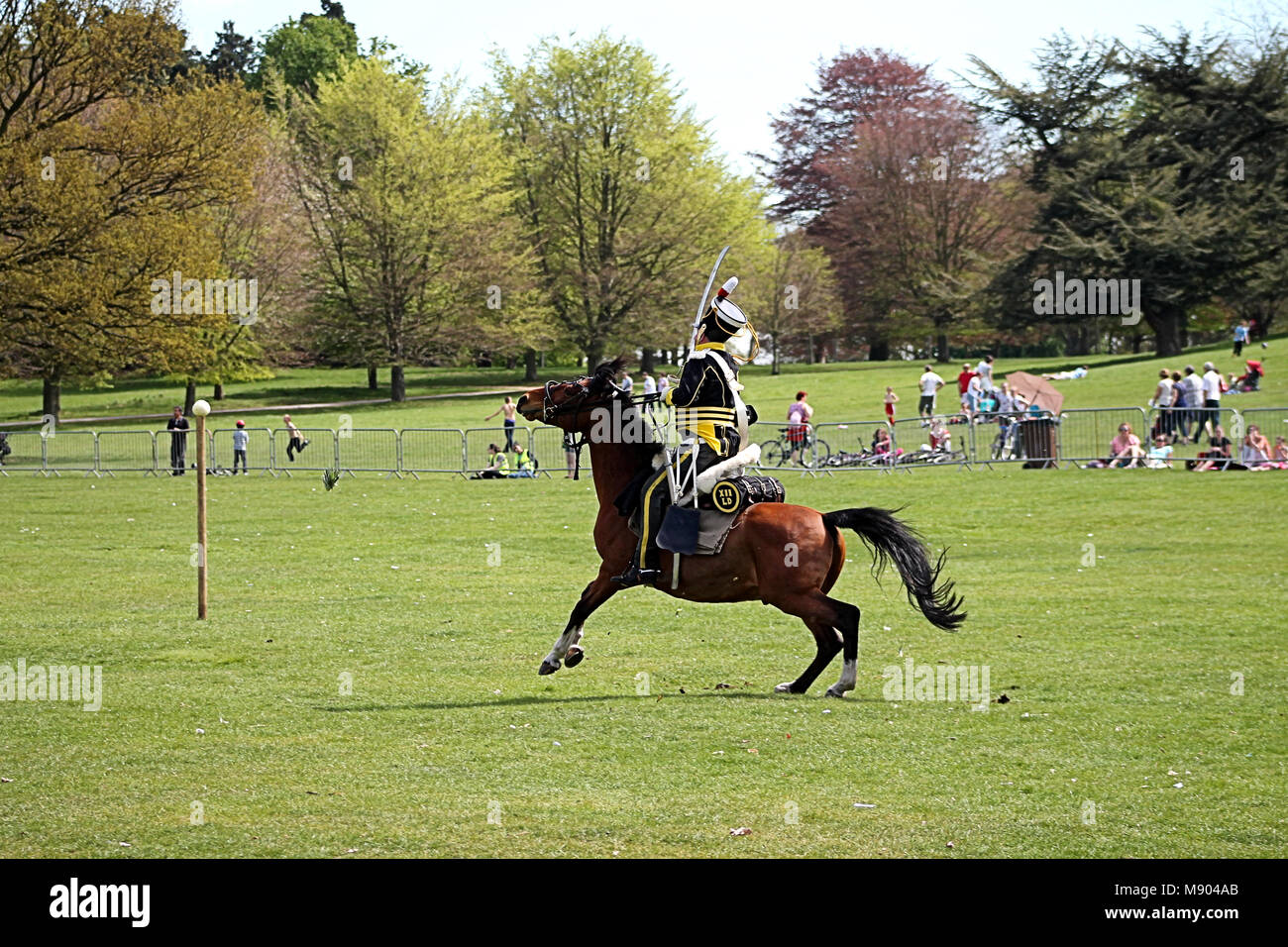 Les amateurs de militaires à cheval en 12e de dragons légers uniforme, adopter de nouveau la bataille de Waterloo Banque D'Images