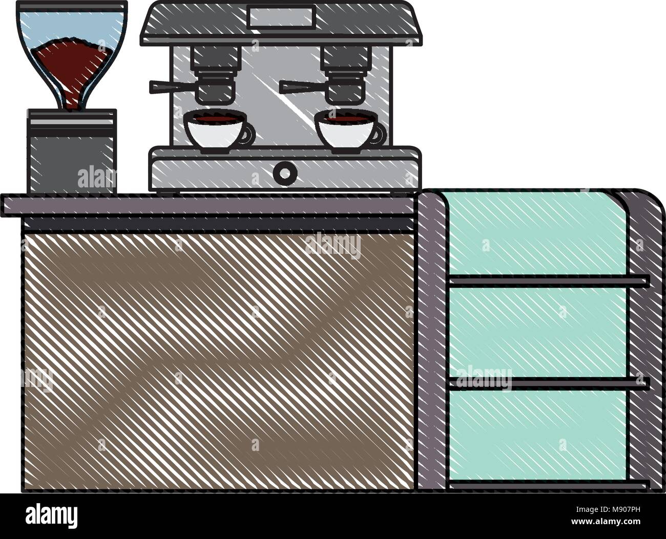 Comptoir bar machine espresso café Illustration de Vecteur