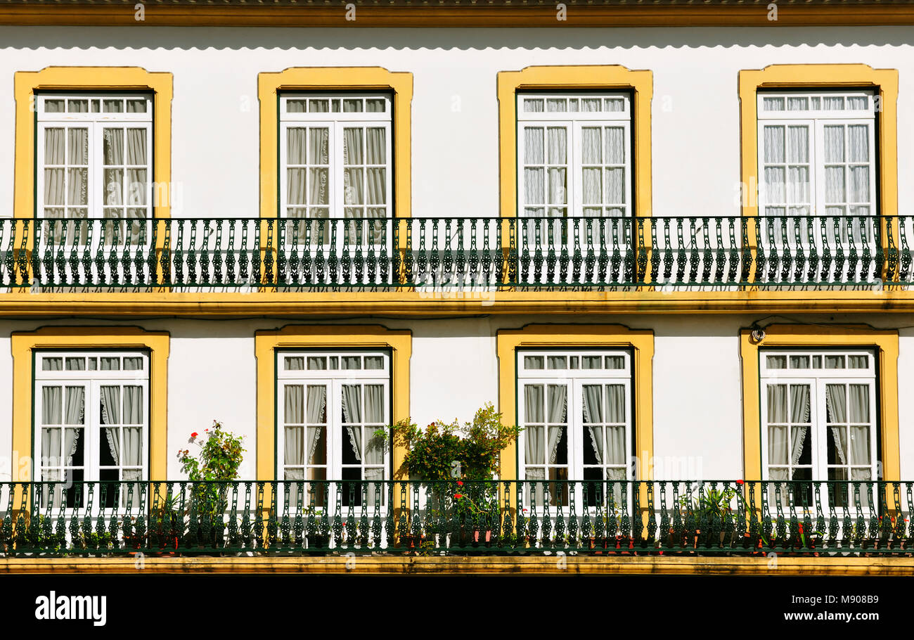 Détail d'une maison à Angra do Heroísmo, Site du patrimoine mondial de l'UNESCO. Terceira, Açores, Portugal Banque D'Images
