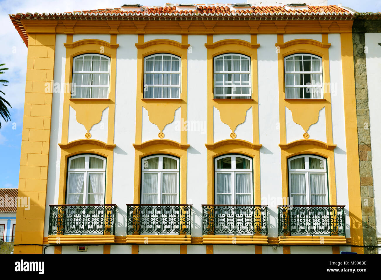 Détail d'une maison à Angra do Heroísmo, Site du patrimoine mondial de l'UNESCO. Terceira, Açores, Portugal Banque D'Images