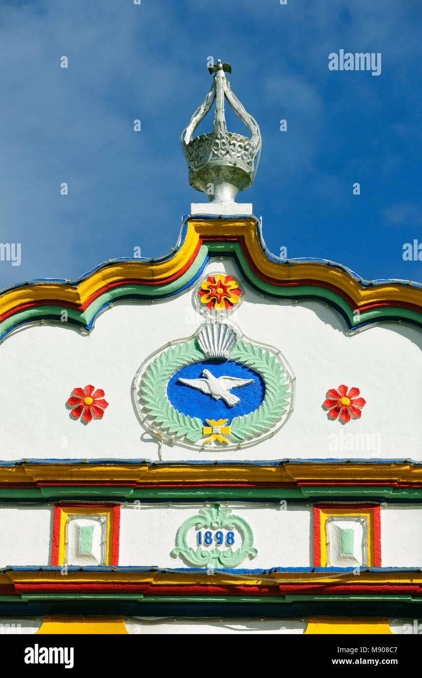 Détail de l'Império à Ribeirinha, où sont célébrées les Fêtes de l'Espírito Santo. Terceira, Açores, Portugal Banque D'Images