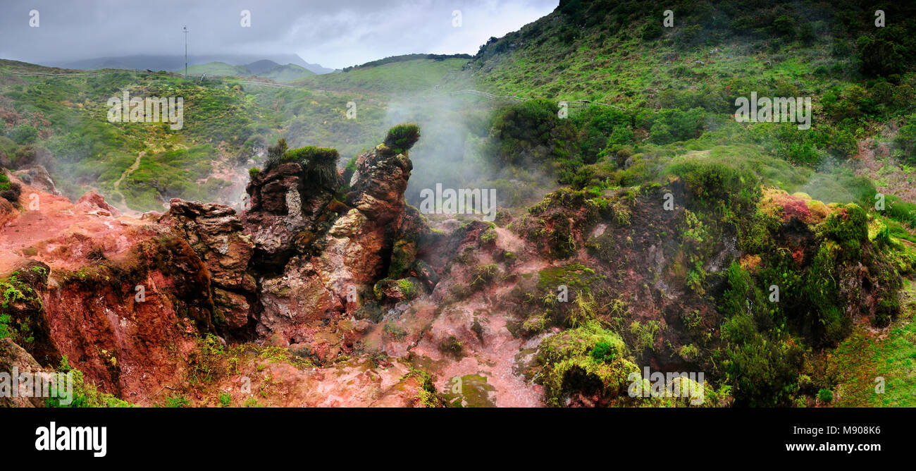 Furnas do Enxofre, un site protégé avec l'activité volcanique. Terceira, Açores, Portugal Banque D'Images