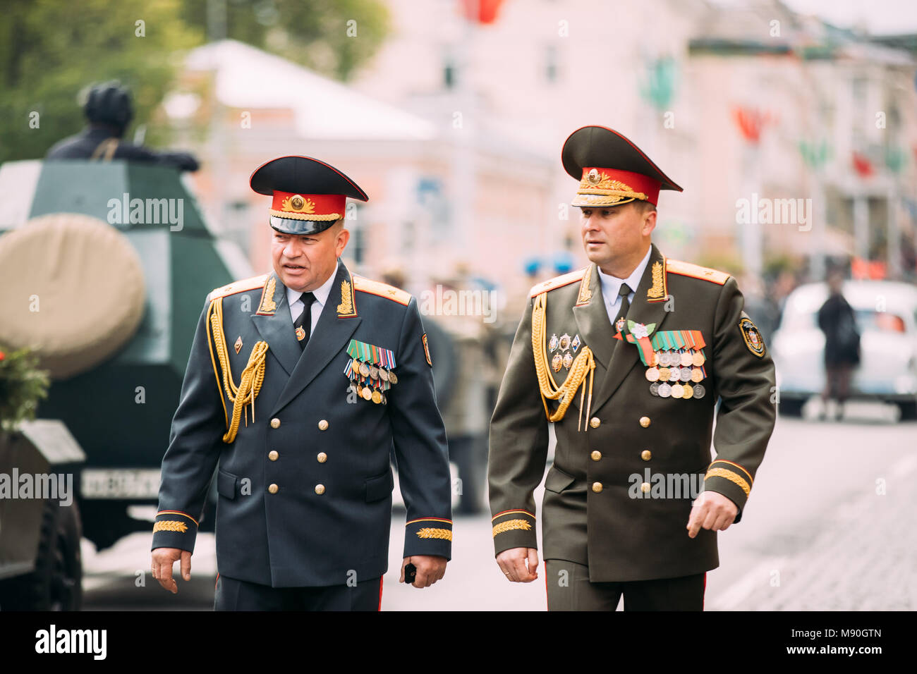 Gomel, Bélarus. Chef de la Milice et de prendre part au défilé pendant la célébration du Jour de la victoire le 9 mai. Banque D'Images