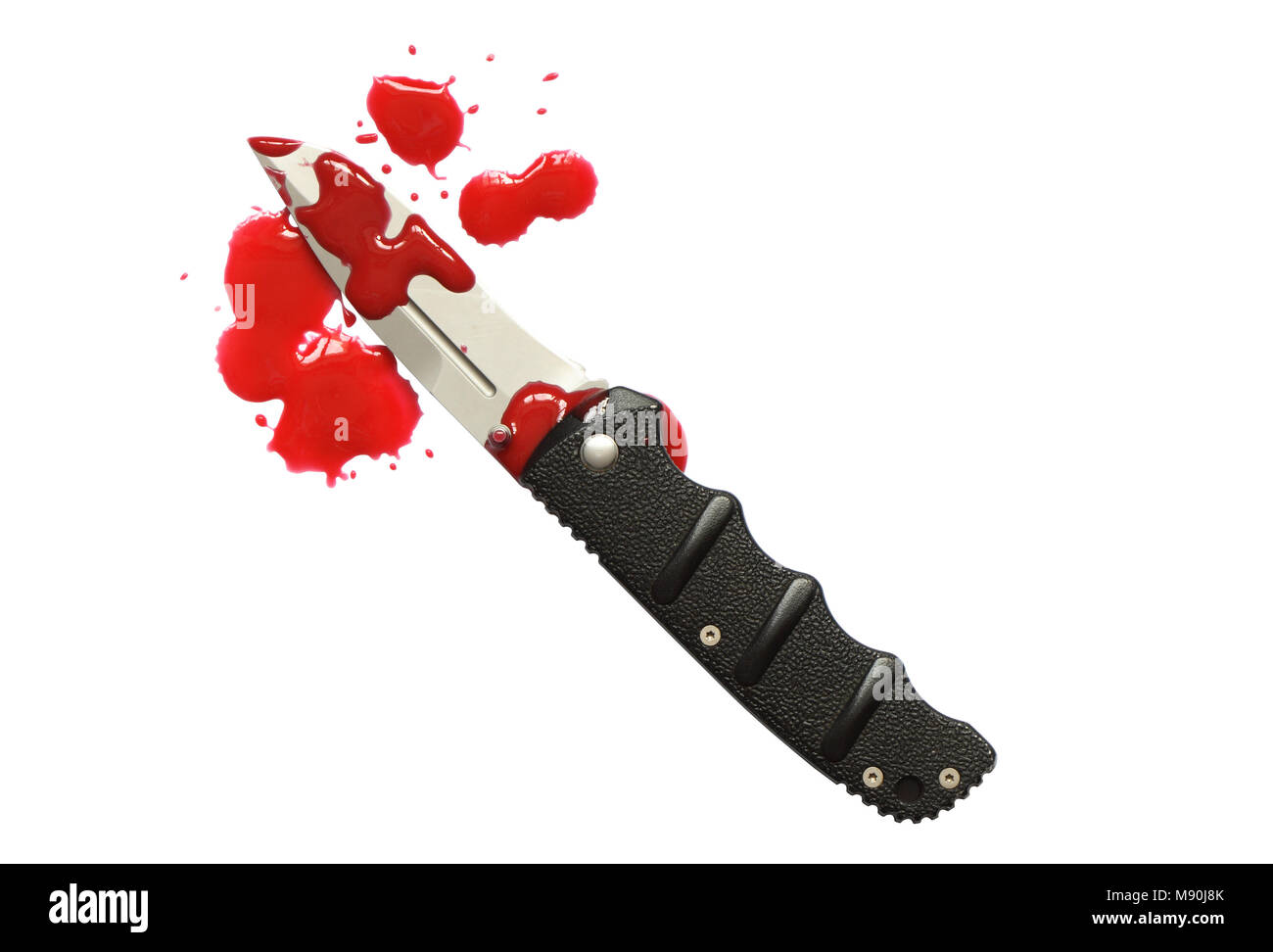 Bloody Red blots et knife isolated on white with clipping path Banque D'Images