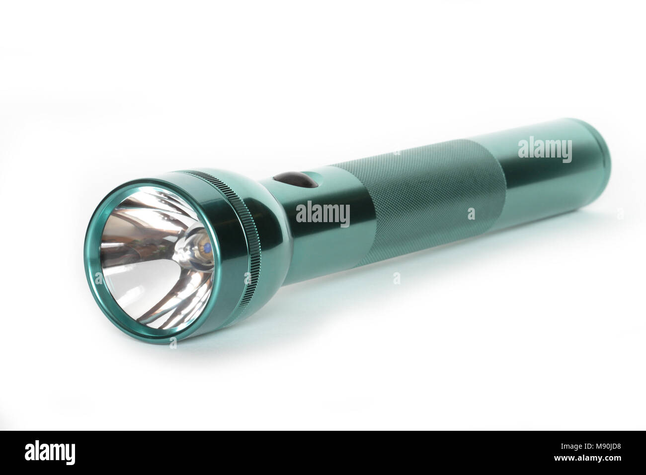 Lampe torche en aluminium anodisé vert sur fond blanc Photo Stock - Alamy
