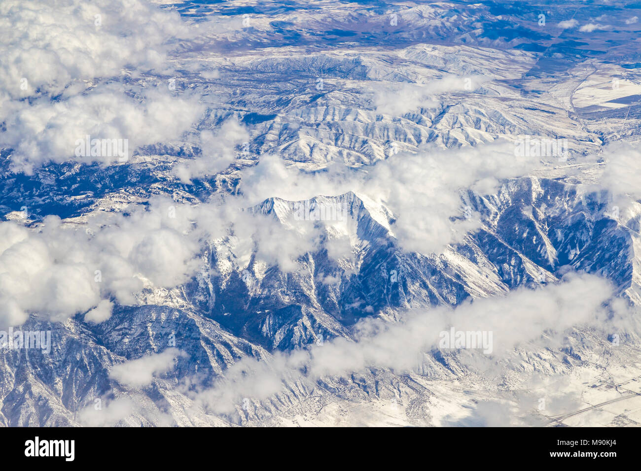 Avis de Virgin Atlantic sur le chemin de l'aéroport de Gatwick, North terminal à Las Vegas en regardant par la fenêtre à partir de 35 000 pieds. Banque D'Images