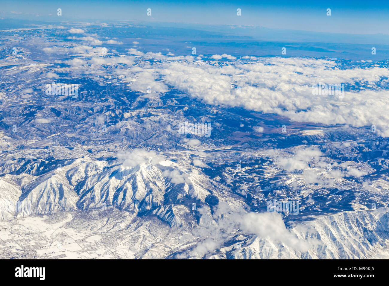 Avis de Virgin Atlantic sur le chemin de l'aéroport de Gatwick, North terminal à Las Vegas en regardant par la fenêtre à partir de 35 000 pieds. Banque D'Images