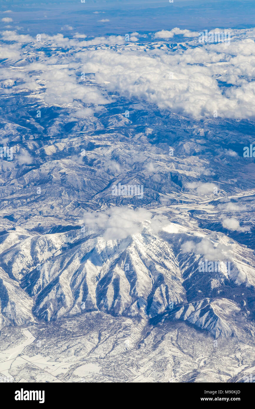 Avis de Virgin Atlantic sur le chemin de l'aéroport de Gatwick, North terminal à Las Vegas en regardant par la fenêtre à partir de 35 000 pieds. Banque D'Images