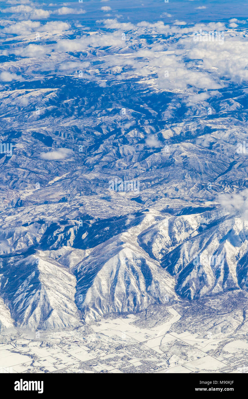 Avis de Virgin Atlantic sur le chemin de l'aéroport de Gatwick, North terminal à Las Vegas en regardant par la fenêtre à partir de 35 000 pieds. Banque D'Images