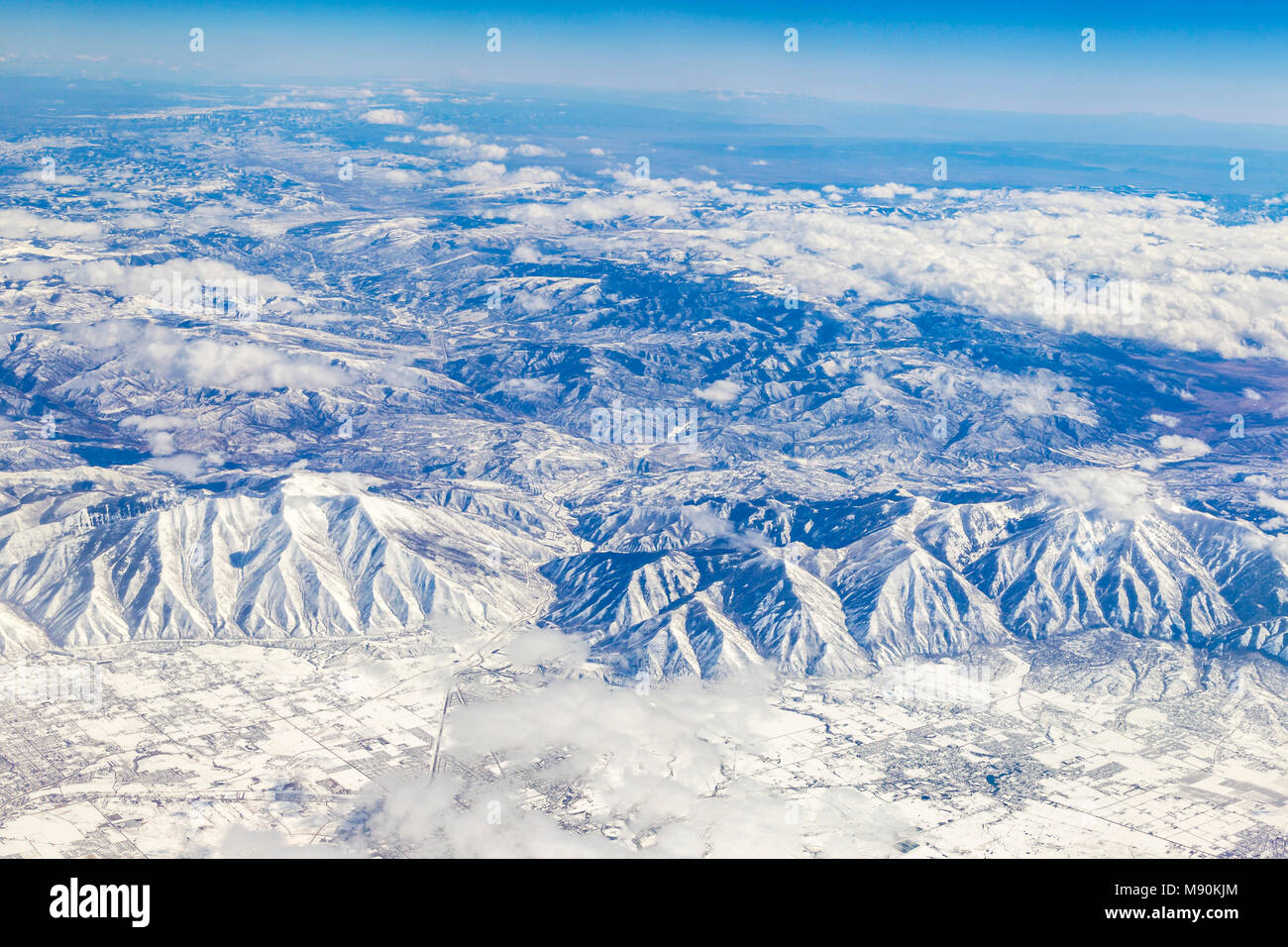 Avis de Virgin Atlantic sur le chemin de l'aéroport de Gatwick, North terminal à Las Vegas en regardant par la fenêtre à partir de 35 000 pieds. Banque D'Images