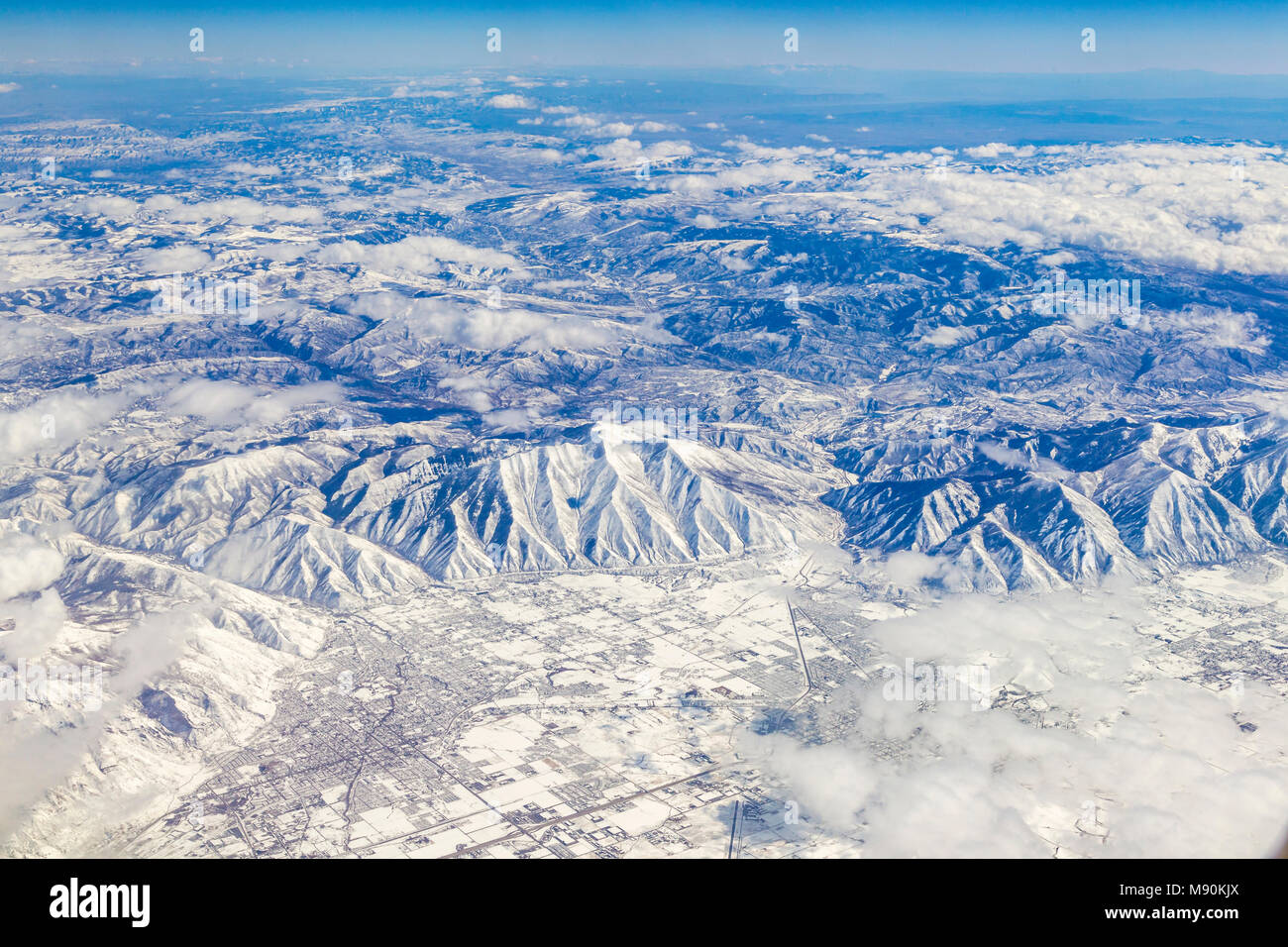 Avis de Virgin Atlantic sur le chemin de l'aéroport de Gatwick, North terminal à Las Vegas en regardant par la fenêtre à partir de 35 000 pieds. Banque D'Images