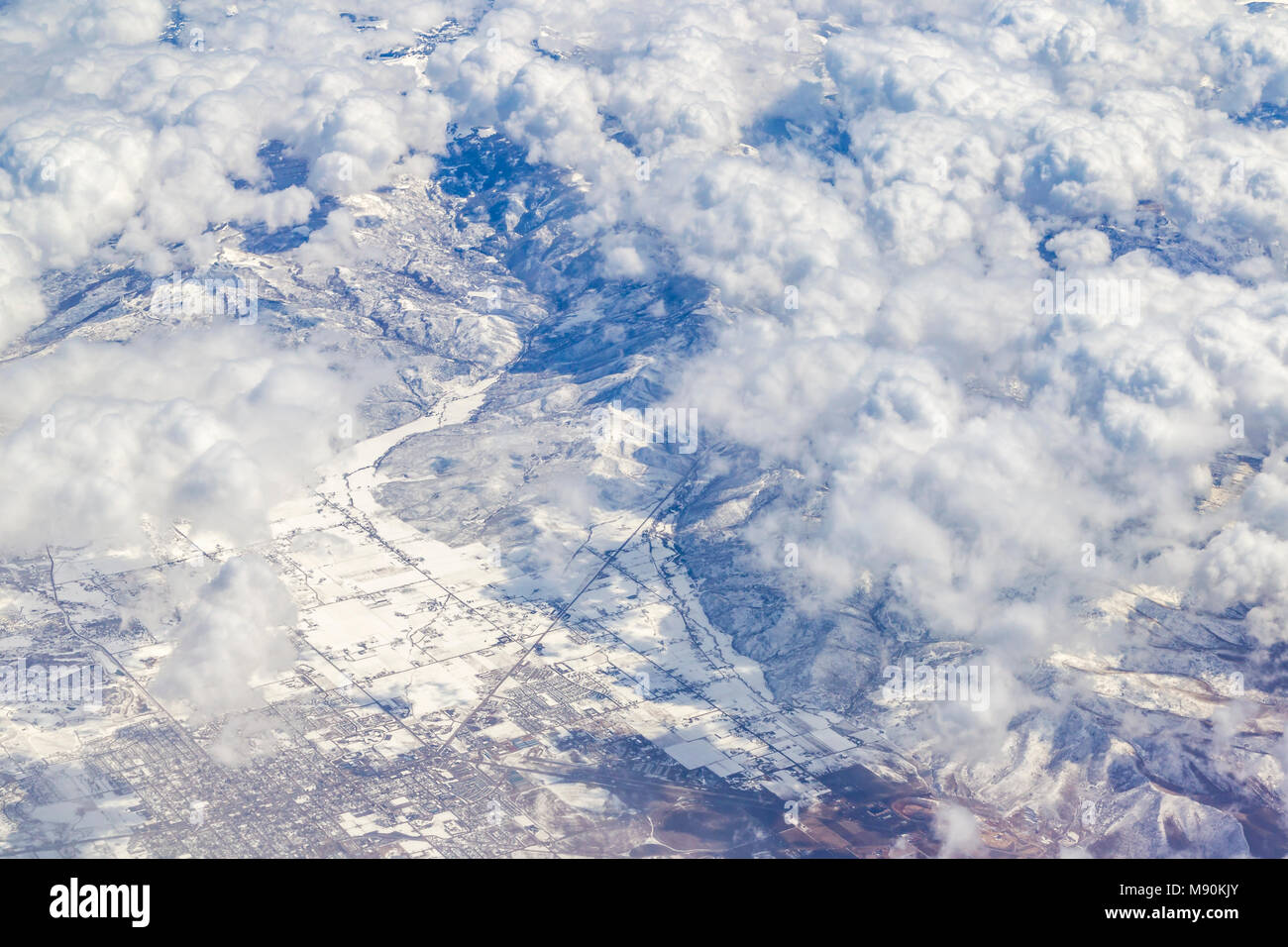 Avis de Virgin Atlantic sur le chemin de l'aéroport de Gatwick, North terminal à Las Vegas en regardant par la fenêtre à partir de 35 000 pieds. Banque D'Images