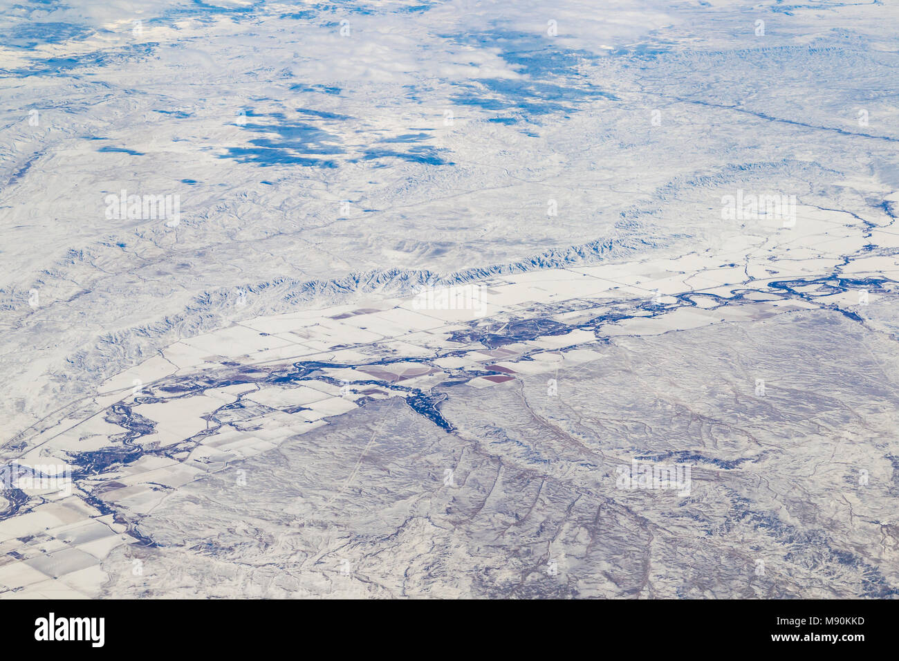 Avis de Virgin Atlantic sur le chemin de l'aéroport de Gatwick, North terminal à Las Vegas en regardant par la fenêtre à partir de 35 000 pieds. Banque D'Images