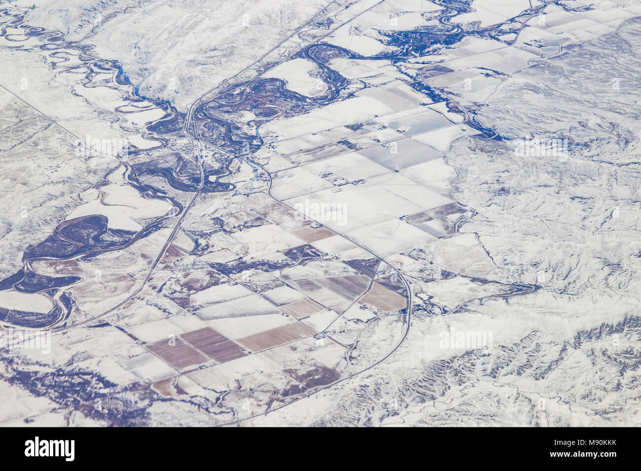 Avis de Virgin Atlantic sur le chemin de l'aéroport de Gatwick, North terminal à Las Vegas en regardant par la fenêtre à partir de 35 000 pieds. Banque D'Images