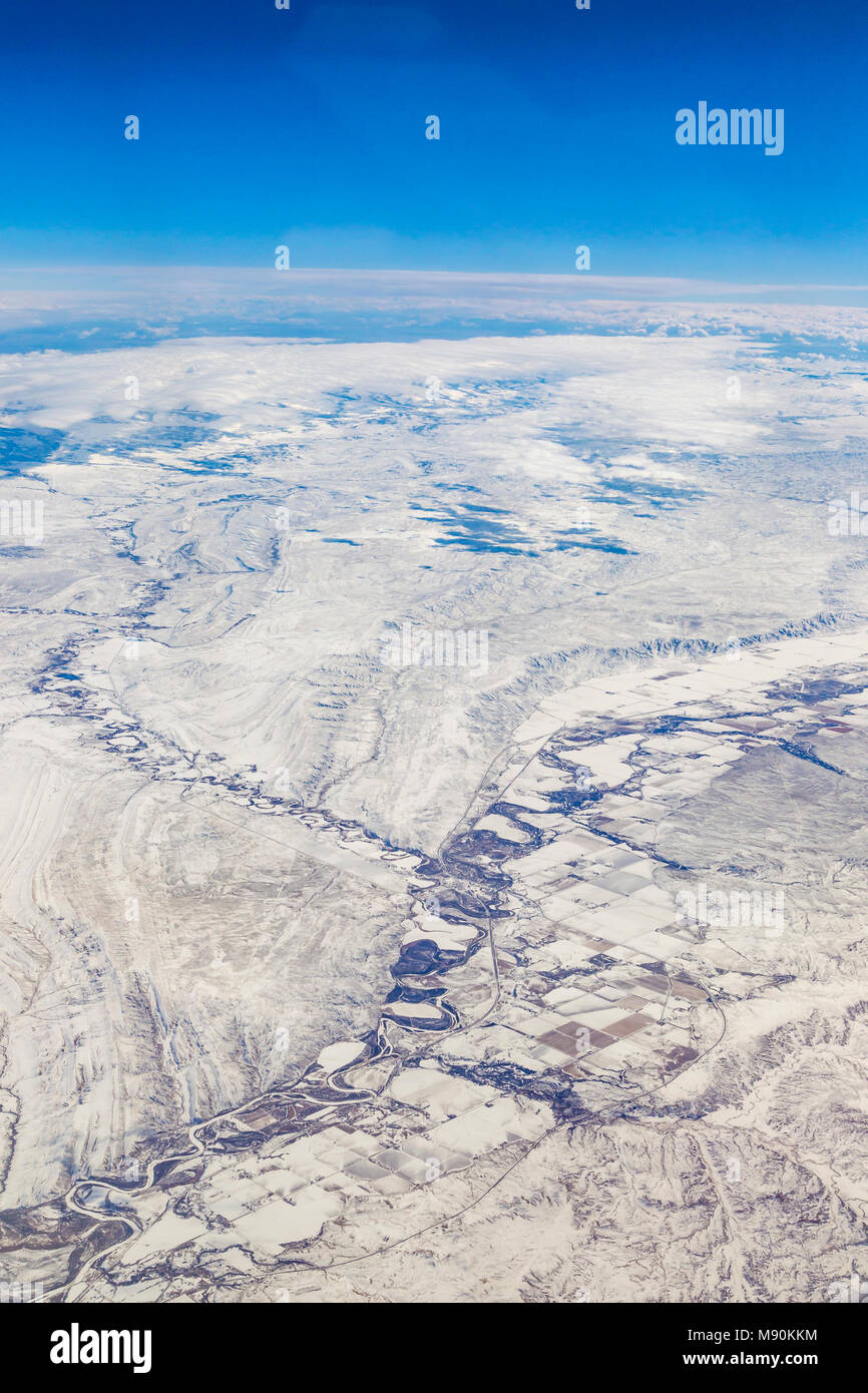 Avis de Virgin Atlantic sur le chemin de l'aéroport de Gatwick, North terminal à Las Vegas en regardant par la fenêtre à partir de 35 000 pieds. Banque D'Images