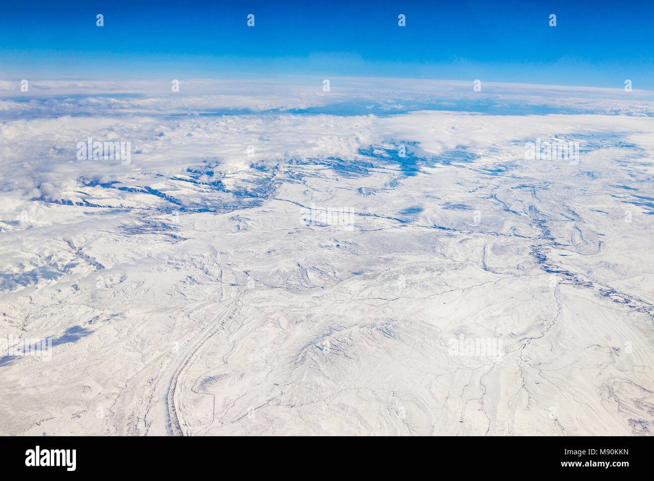 Avis de Virgin Atlantic sur le chemin de l'aéroport de Gatwick, North terminal à Las Vegas en regardant par la fenêtre à partir de 35 000 pieds. Banque D'Images