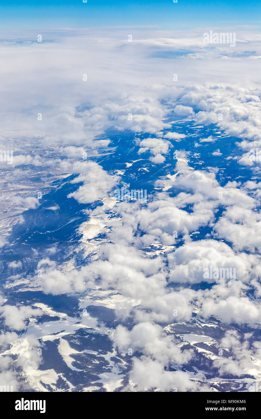 Avis de Virgin Atlantic sur le chemin de l'aéroport de Gatwick, North terminal à Las Vegas en regardant par la fenêtre à partir de 35 000 pieds. Banque D'Images
