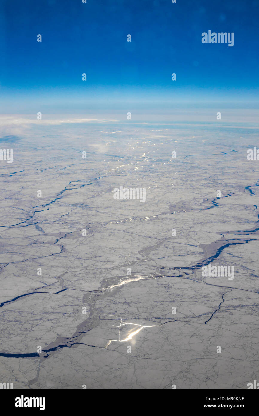 Avis de Virgin Atlantic sur le chemin de l'aéroport de Gatwick, North terminal à Las Vegas en regardant par la fenêtre à partir de 35 000 pieds. Banque D'Images