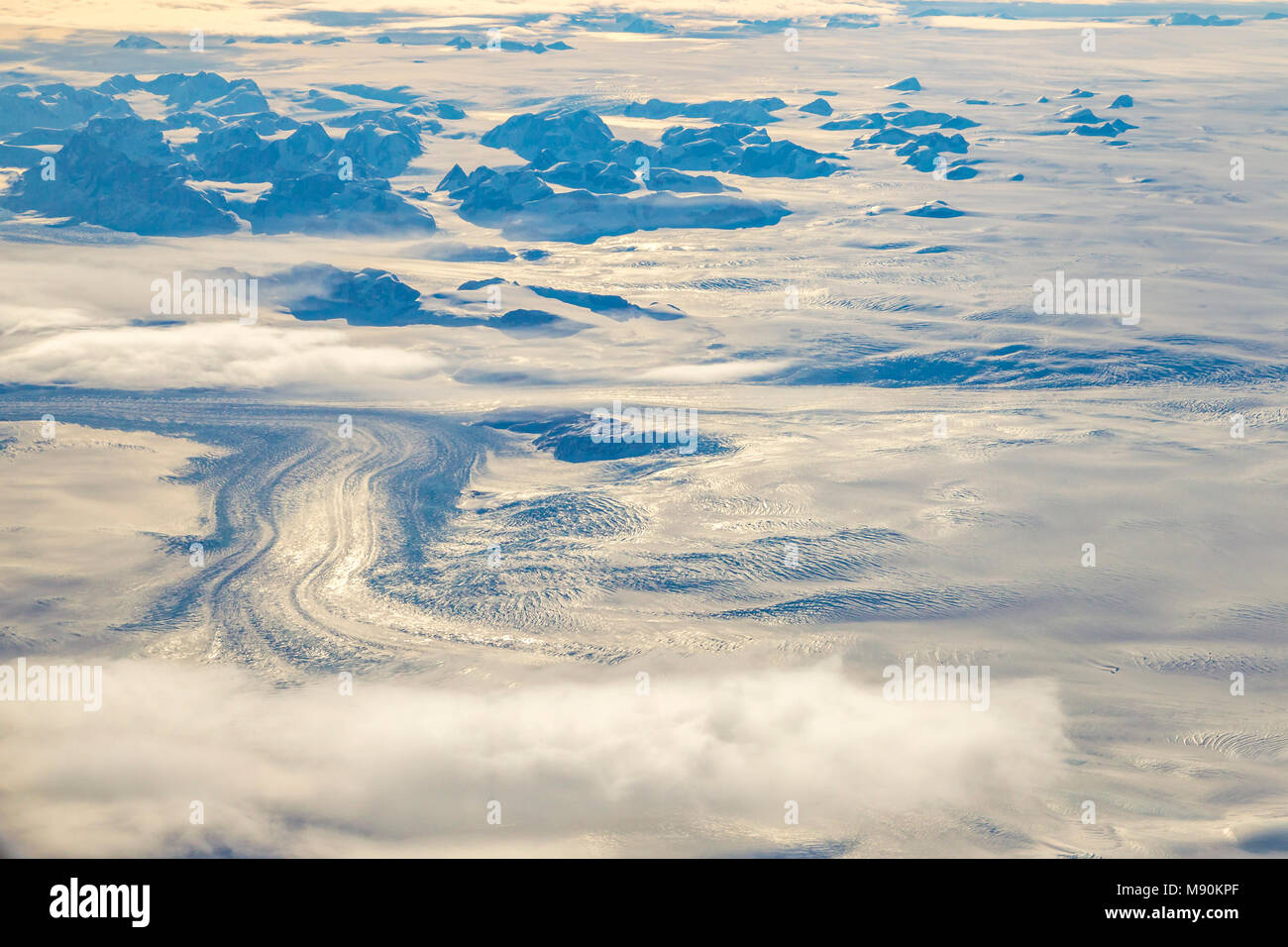 Avis de Virgin Atlantic sur le chemin de l'aéroport de Gatwick, North terminal à Las Vegas en regardant par la fenêtre à partir de 35 000 pieds au Glaciar dans le sud de l'Green Banque D'Images