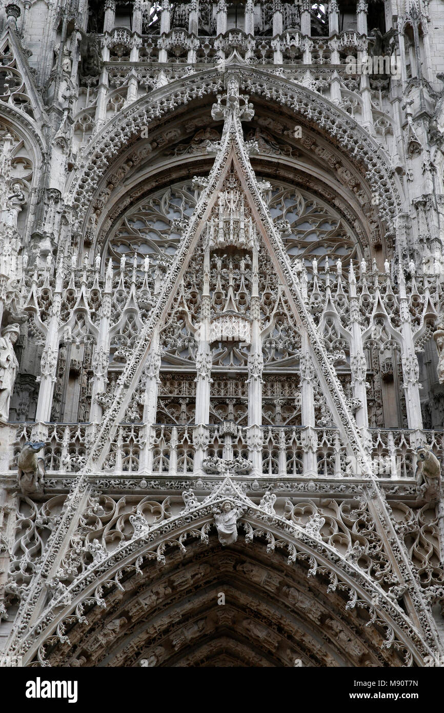 Cathédrale Notre-Dame, Rouen, France. Détail de la faade. Banque D'Images