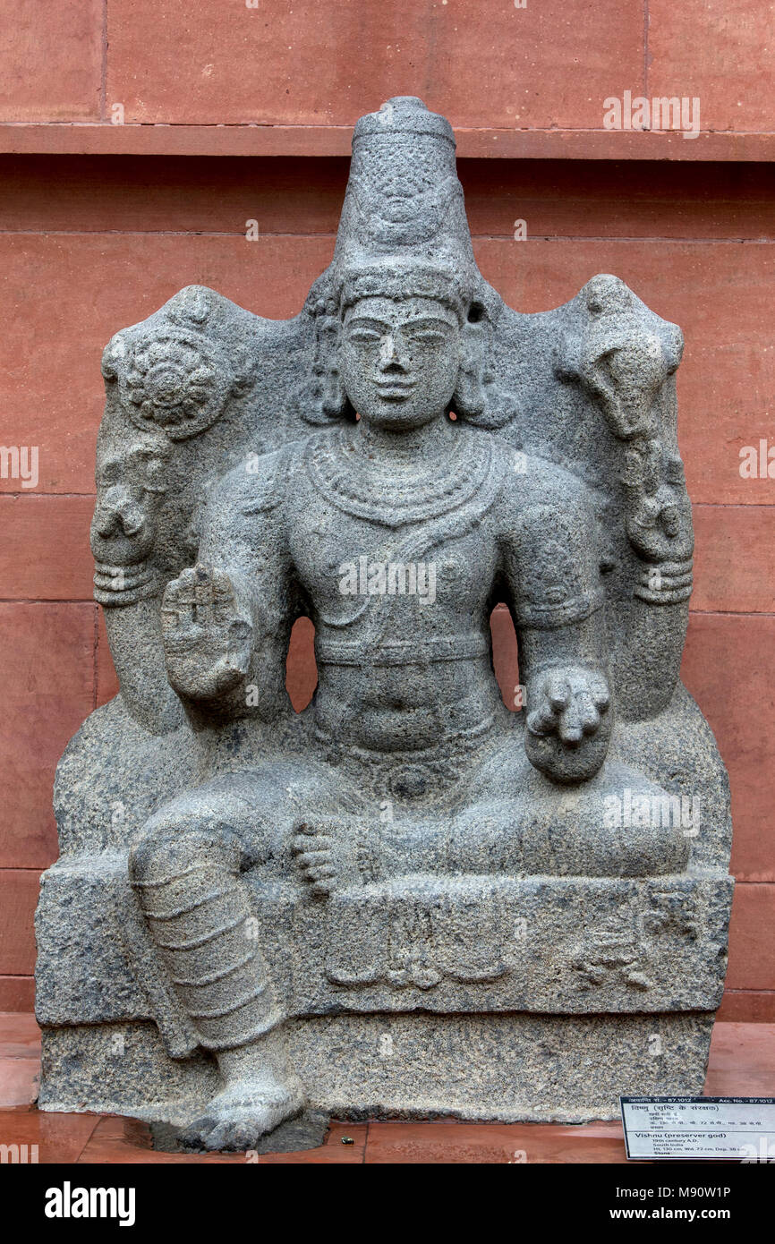Musée national de l'Inde, Delhi. Vishnu. 19e siècle l'Inde du Sud. Pierre. L'Inde. Banque D'Images