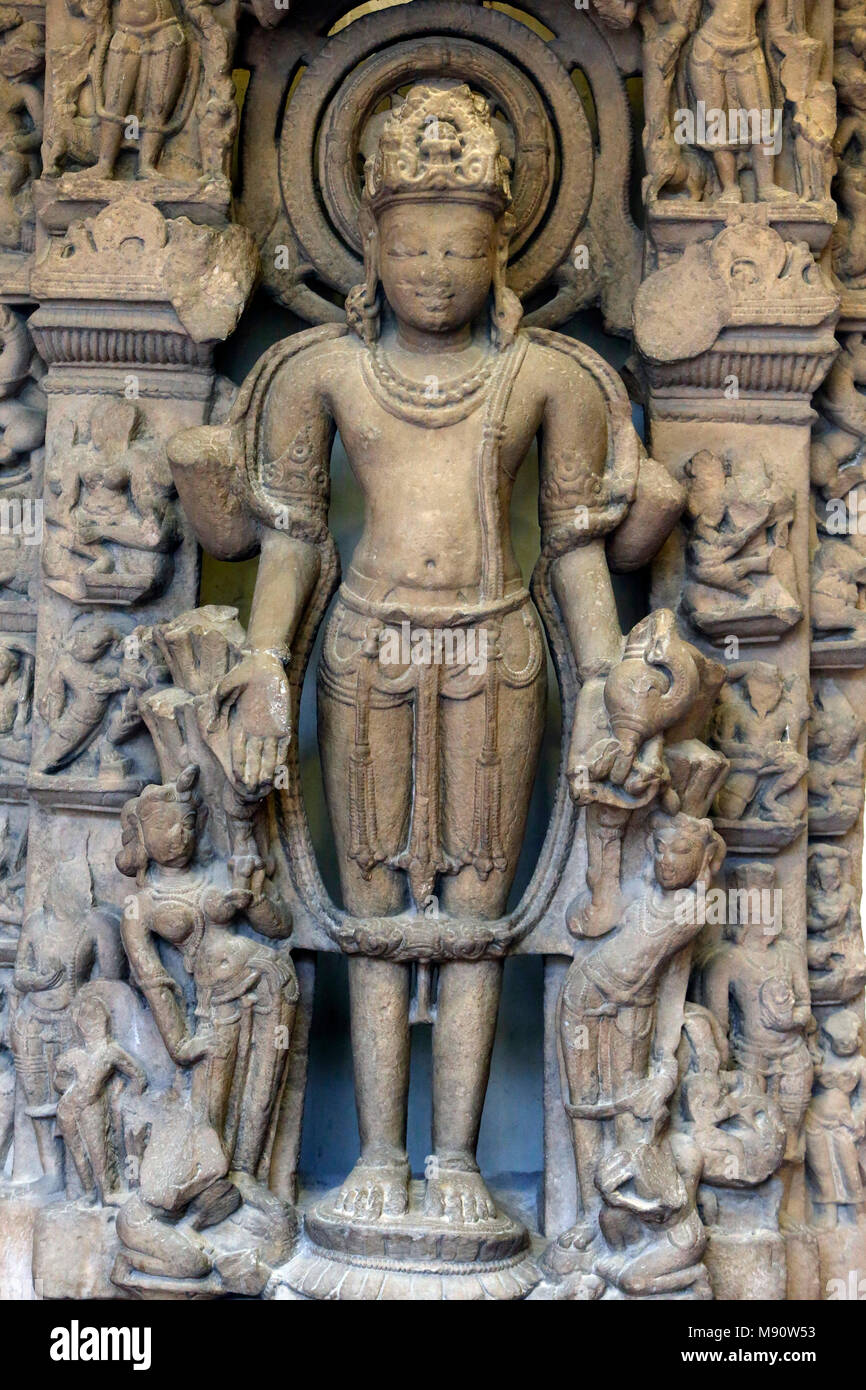 Musée national de l'Inde, Delhi. Vishnu. Pratihara. 8ème siècle après J.-C. dans le Nord de l'Inde. Pierre. Détail. L'Inde. Banque D'Images