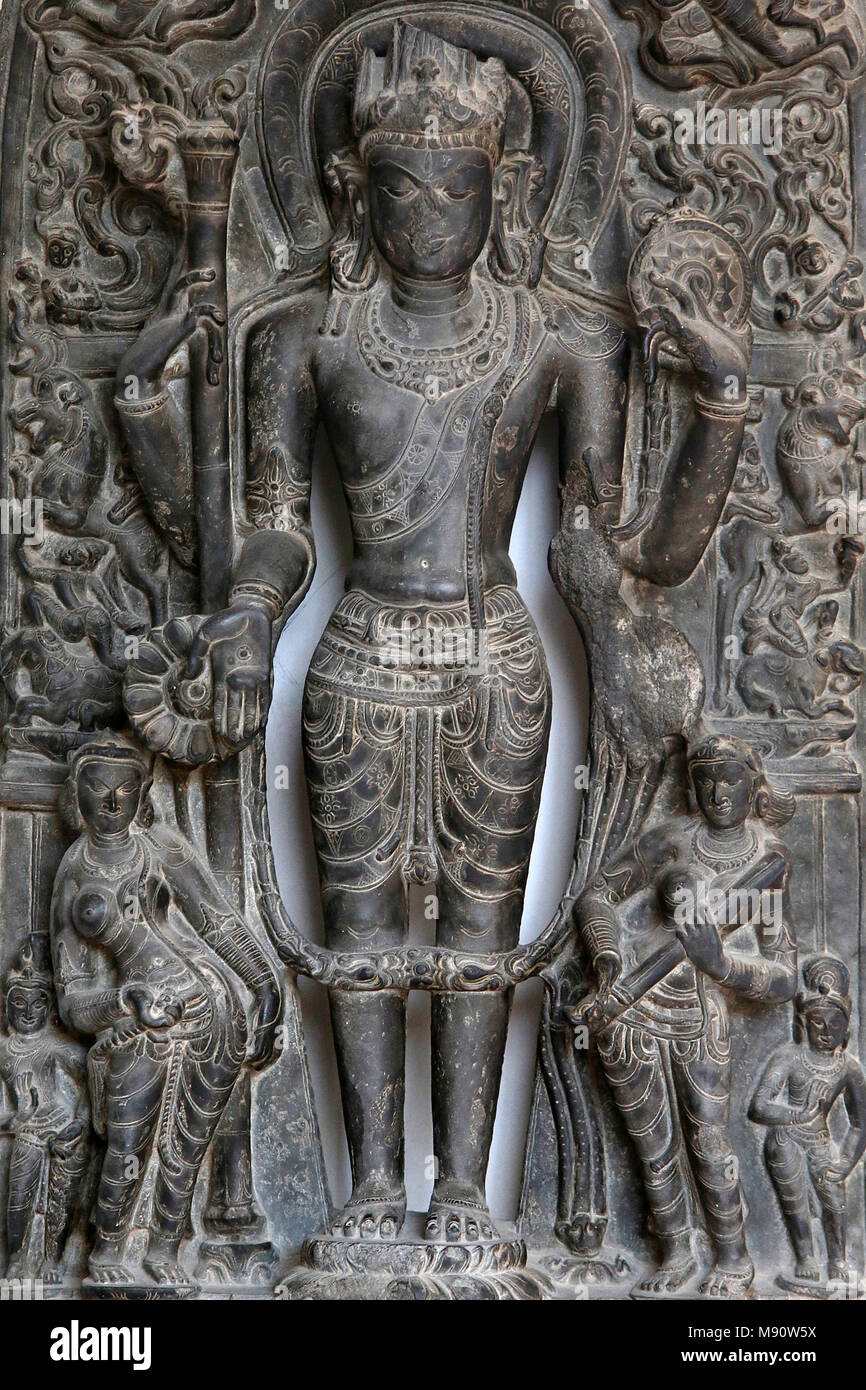 Musée national de l'Inde, Delhi. Vishnu. Pala, 9e-10e siècle après J.-C. est de l'Inde. Pierre. Détail. L'Inde. Banque D'Images