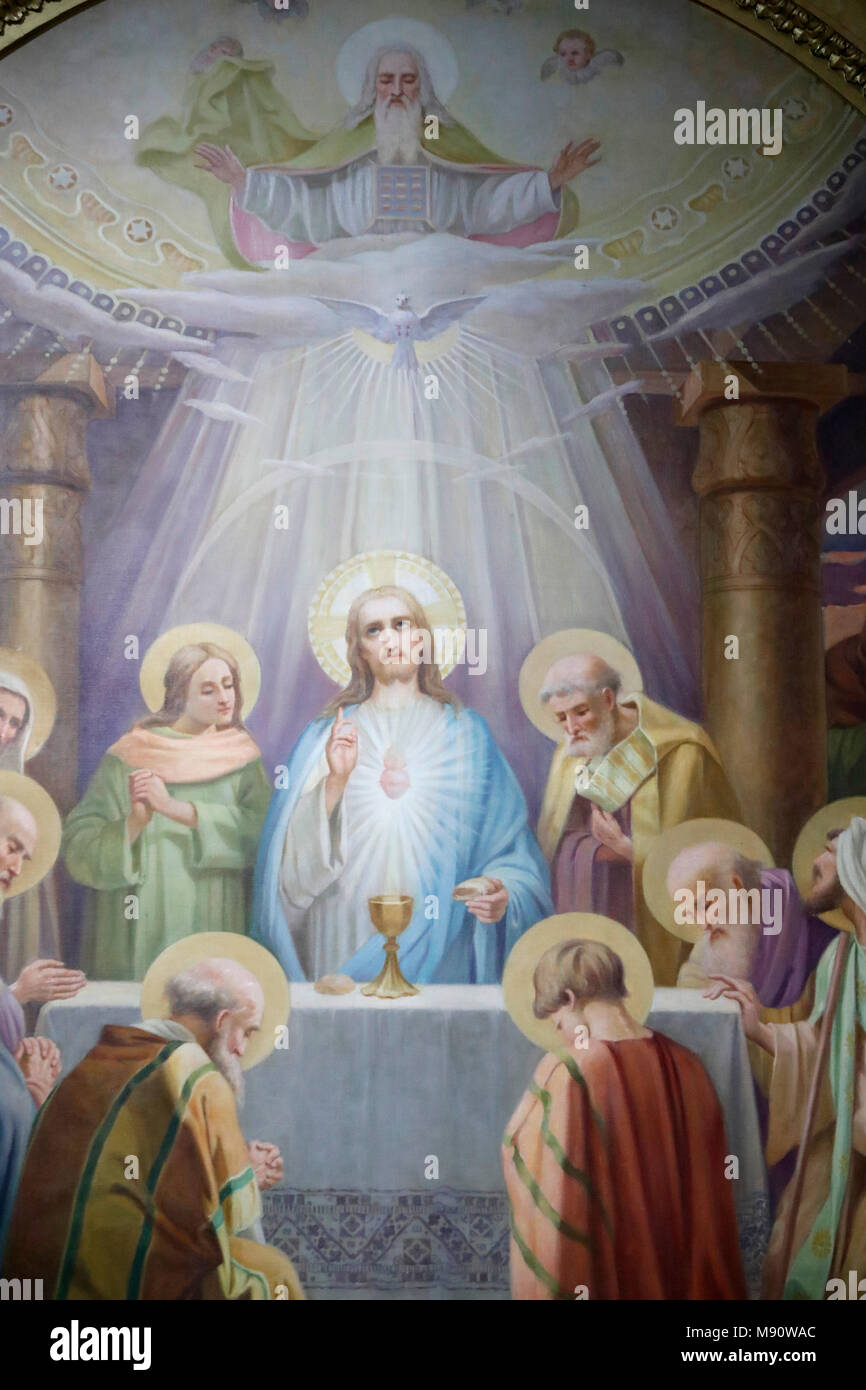 L'église Saint-Grat. La dernière Cène, Jésus avec ses Apôtres à Jérusalem avant sa crucifixion. Valgrisenche. L'Italie. Banque D'Images